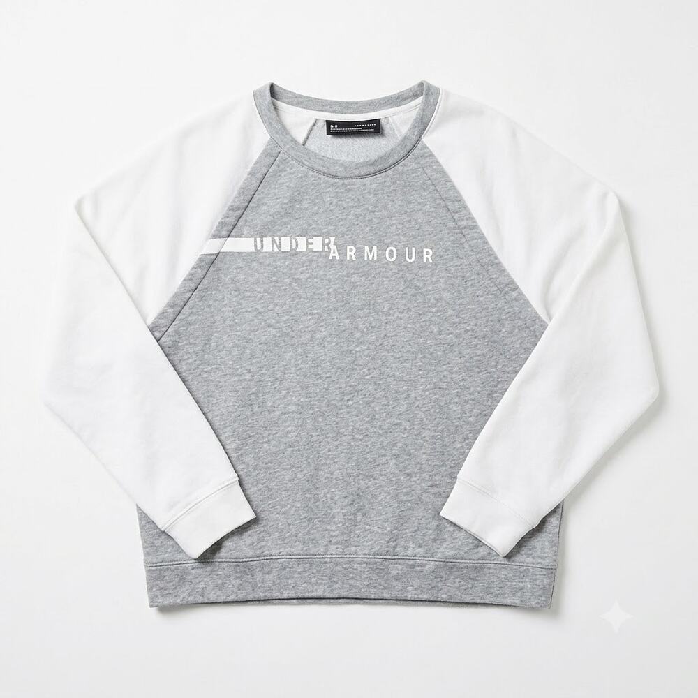 Under Armour Rival Fleece Raglan Crew Neck Sweatshirt Gray White Womens Medium